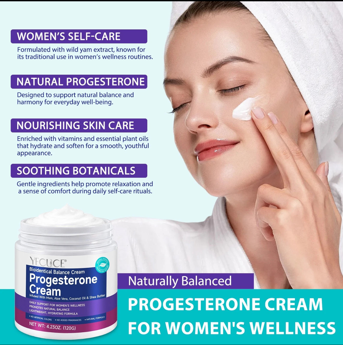 Wild Yam cream Progesterone Balance Cream for Women - Infused with MSM, Aloe Vera, Coconut Oil