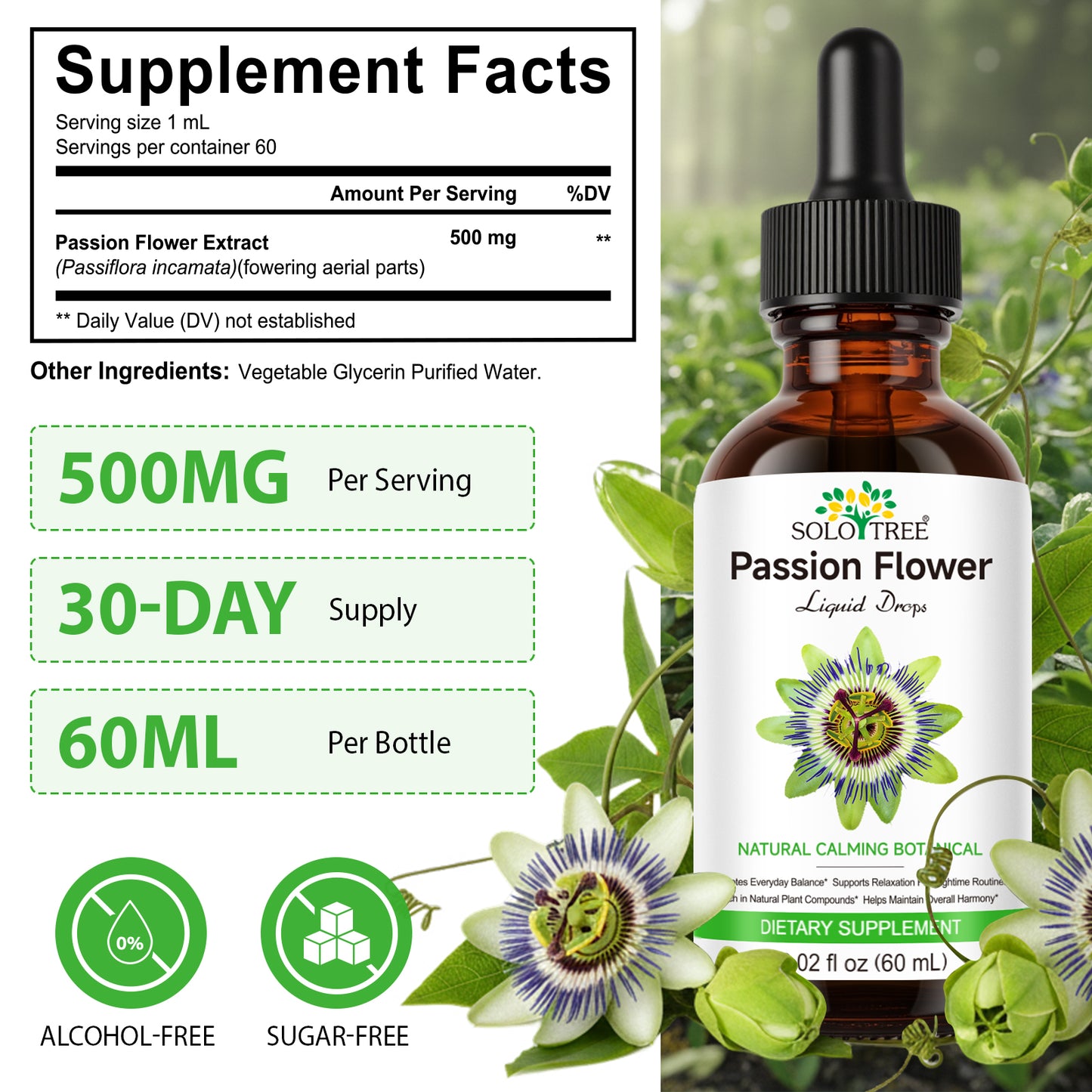 Passion Flower for Stress Relief - Calm & Mood Support - Pure Vegan Liquid Drops Passion Flower Extract