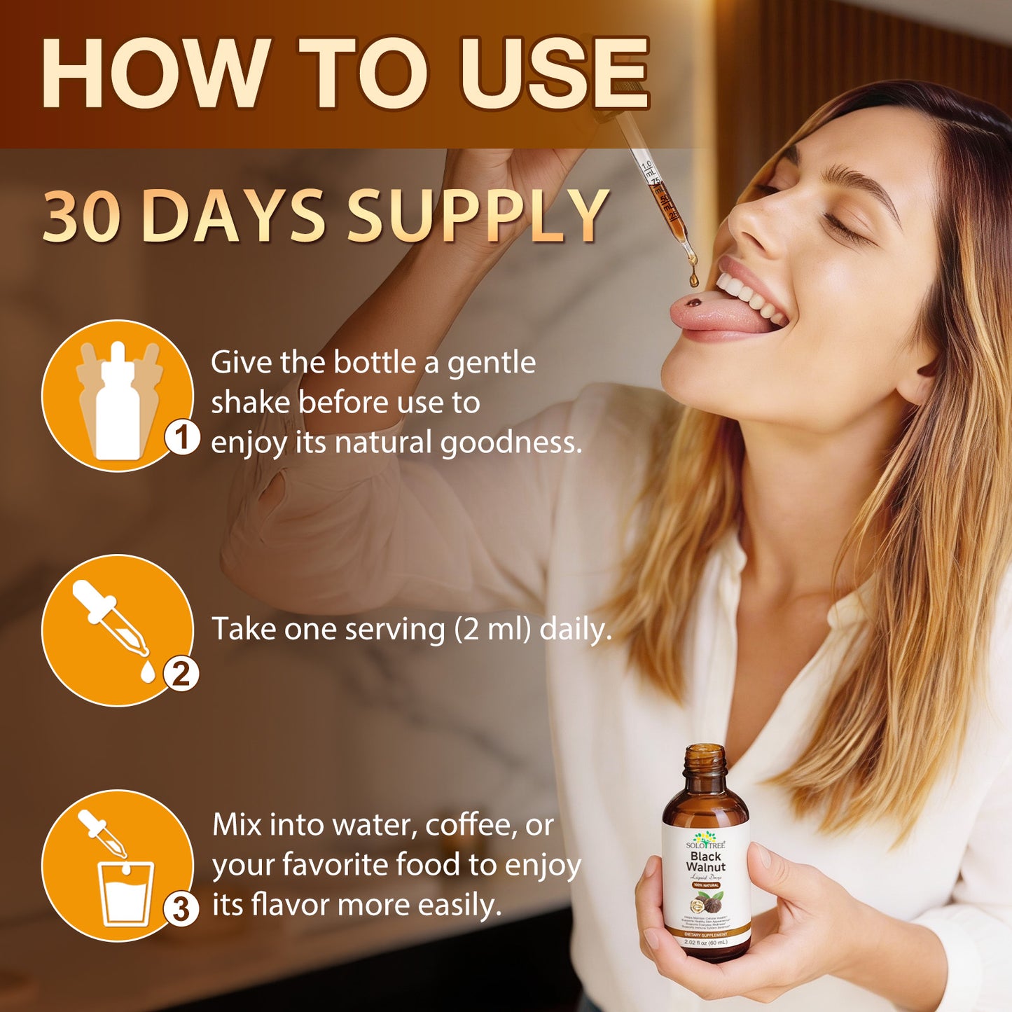 Black Walnut Liquid Drops - 500mg Juglans Nigra Extract - Supports Everyday Wellness, Digestive Balance & Cellular Harmony - Vegan, Alcohol-Free & Sugar-Free - 2.02 fl oz (60 mL)