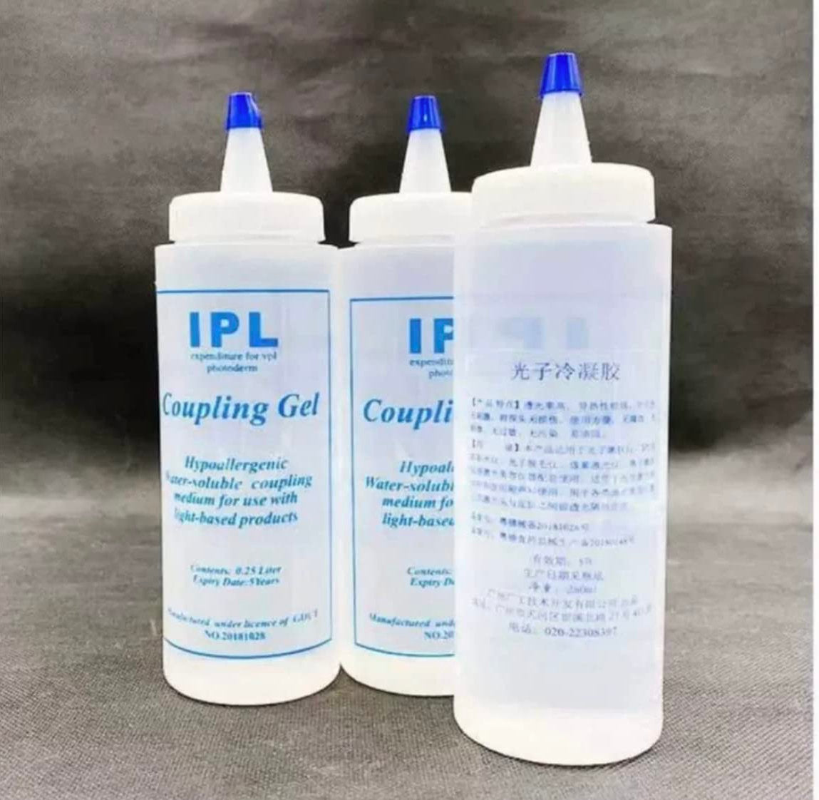 Coupling and Cooling Gel Use with IPL Hair Removal Device and Beauty Facial Mach