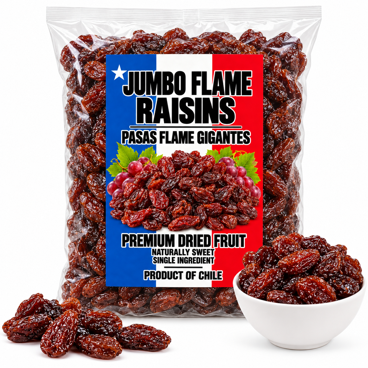Jumbo Flame Raisins Premium Dried Fruit Naturally Sweet Single Ingredient Product of Chile Pasas Flame Gigantes