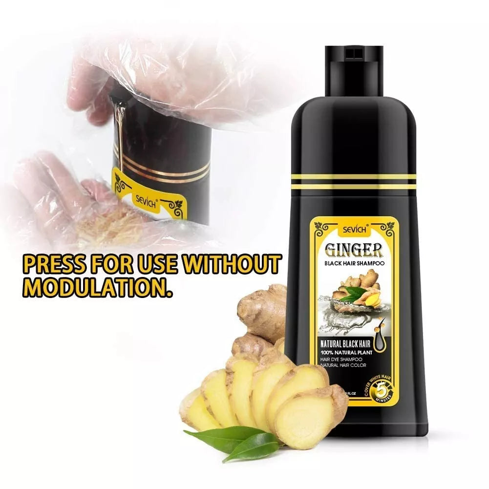 GINGER BLACK Professional Oil Hair Dye BLACK Shampoo 500 ML Instant Fast Acting