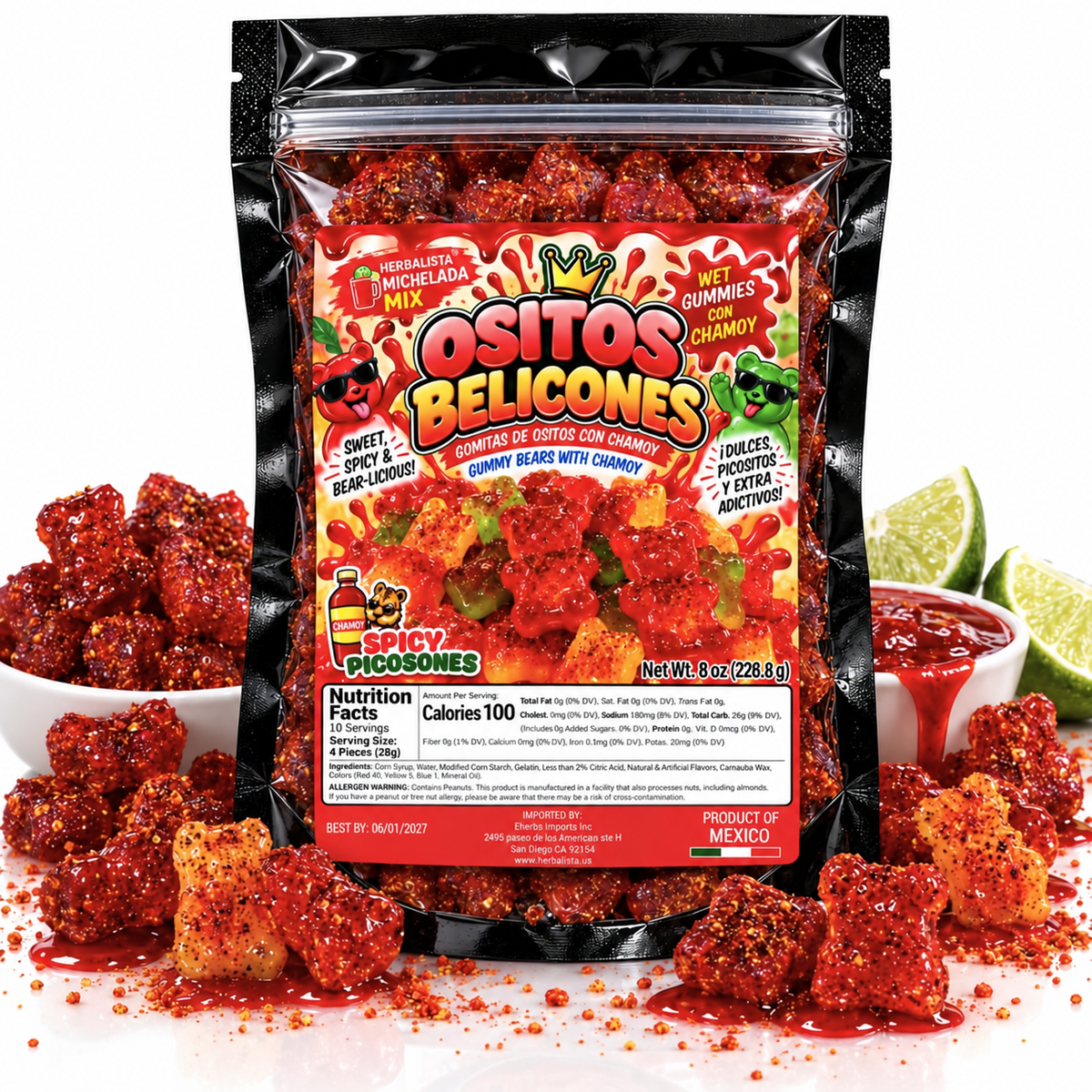Mexican Candy Michelada Ositos Belicones Spicy Picosones Gummy Bears with Chamoxy 8 oz Sweet Spicy Bear-Licious