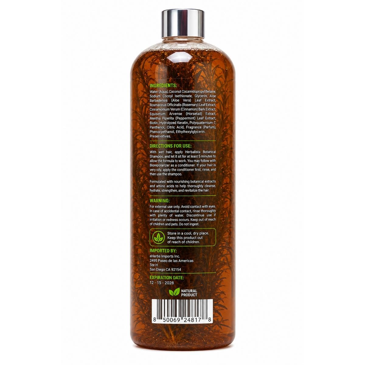 HERBALISTA New Shampoo Acelerador | 100% Natural Handmade Haircare Herbal Shampoo 1000ml (33 fl oz) - Plant-Based, with Rosemary, Cinnamon, Eucalyptus - Fortifies, Boosts Voluminous Hair