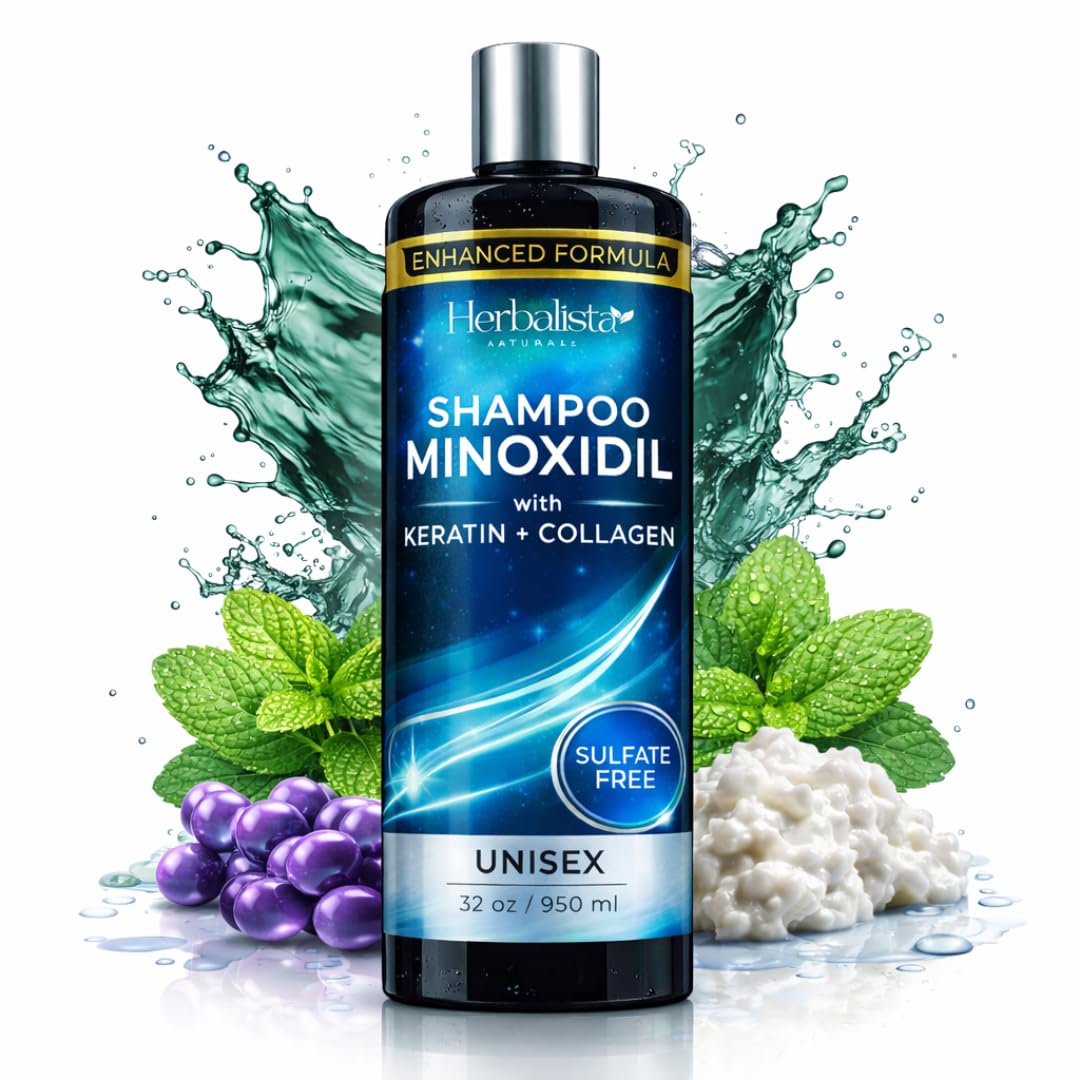 Viral Mnoxidil 5% Shampoo with Biotin + Collagen Shampoo, Sulfate-Free Thickening Hair Cleanser for Fuller-Looking, Stronger Hair, Unisex Daily Scalp Care, 32 oz (950 ml)