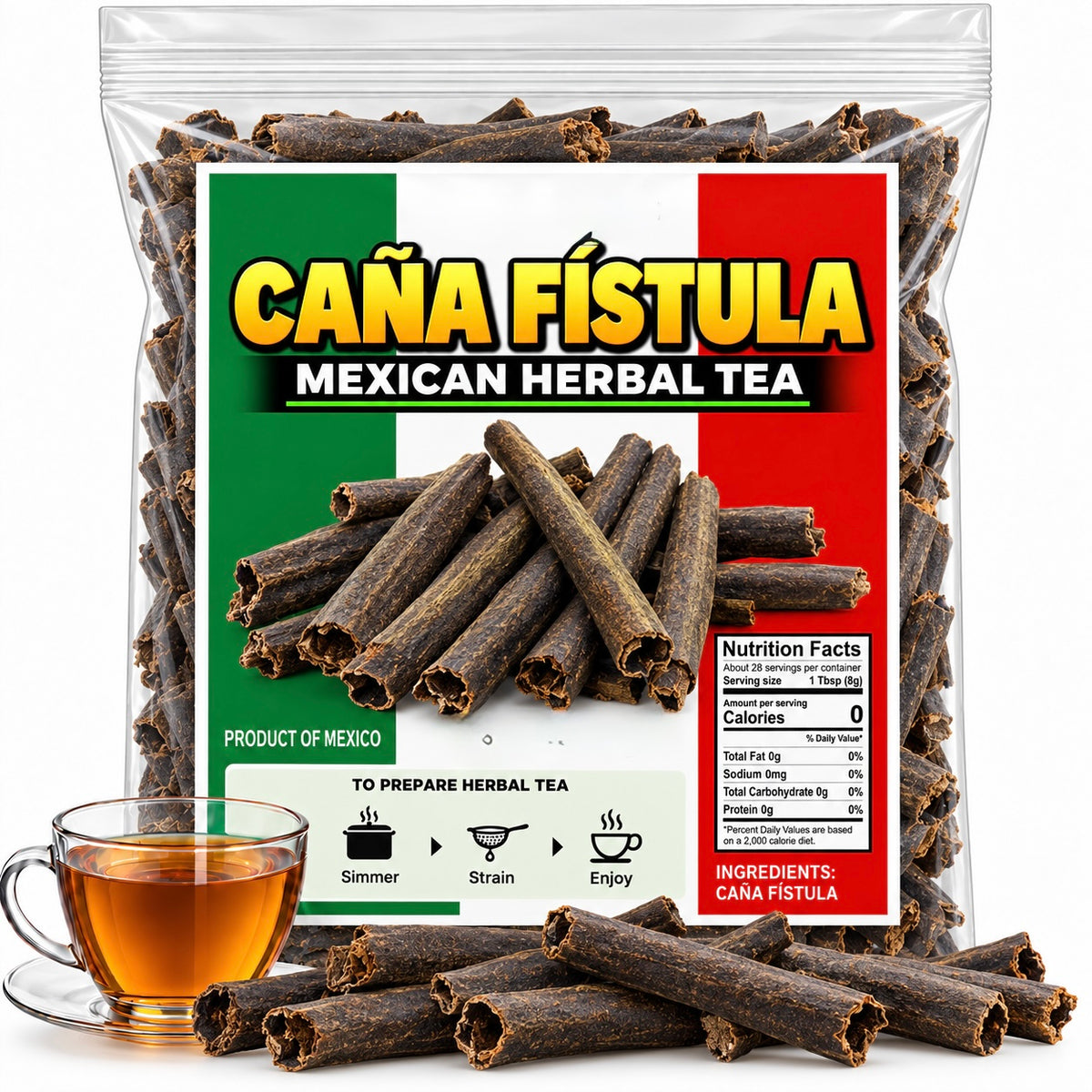 4oz Caña Fístula Mexican Herbal Tea Cana fistula, Cassia fistula pods, Golden shower, AMALTAS IMPORTED FROM MEXICO