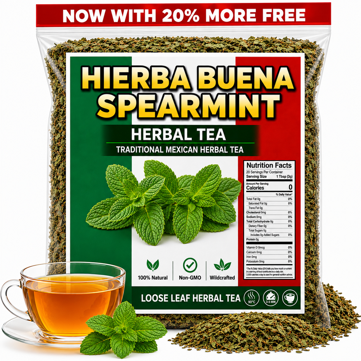5oz Spearmint Herbal Tea (Hierba, Yerba-Buena) - Authentic 100% Natural Dried Mentha Spicata Leaves IMPORTED FROM MEXICOe