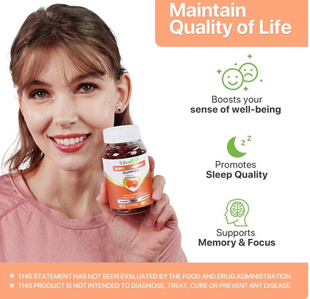 Ashwagandha Gummies with Tumeric , Maca Root and L-theanine, Organic Ashwa Root