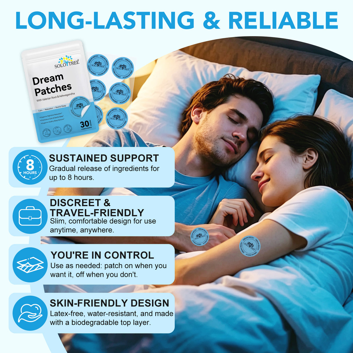 Dream Patches with Valerian Root & Ashwagandha for Calm Relaxation and Restful Sleep 30 Patches 1 Month Supply