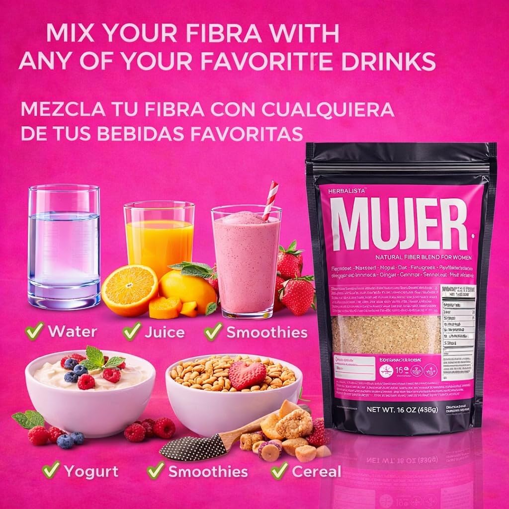 1LB Women Daily Fiber - Women Wellness Daily Fiber w/ Psylium Hysk,Nopal, Maca, Chia, Monk Fruit n ect - Helps with Bloating, Digestion, Boosts Energy & Gut Health