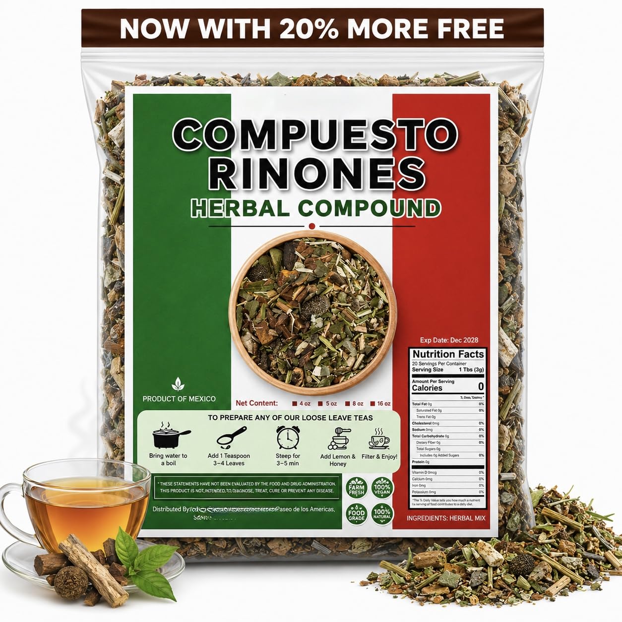 5oz Riñosan Herbal Tea - Traditional Kidney Wellness Support Blend - Corn Silk, Horsetail, Myrtle & Malva - 100% Natural Loose Leaf Infusion - Kidney Compound Tea IMPORTED FROM MEXICO