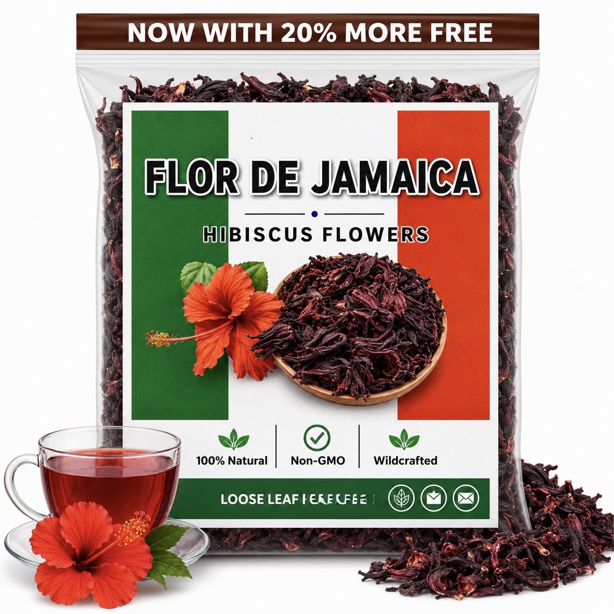5oz Flor de Jamaica – Hibuscus Leaves Mexican Hibiscus Petals | 100% Natural, Non-GMO, No Additives or Fillers | Premium Dried Jamaica Flowers for Tea, Agua Fresca, Cocktails & Recipes | IMPORTED FROM MEXICO