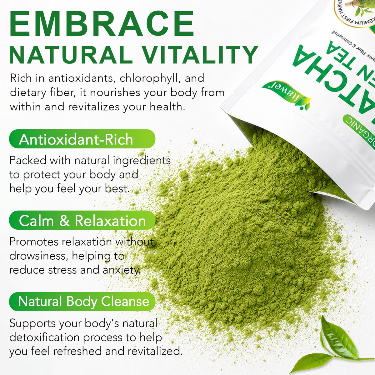 1LB Organic Matcha Green Tea - Rich in Nutrients Antioxidants Fiber & Chlorophyll - 16 oz (454g) - Premium First Harvest - Smooth Delicate Flavor