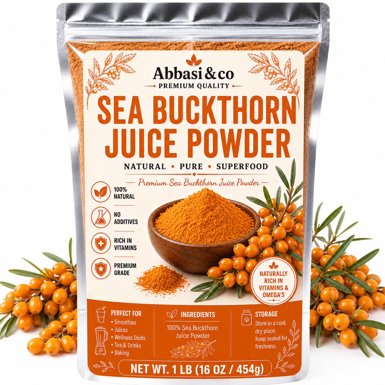 1LB Sea Buckthorn Juice Powder 100% Natural Premium Grade Rich in Vitamins & Omega-3 1