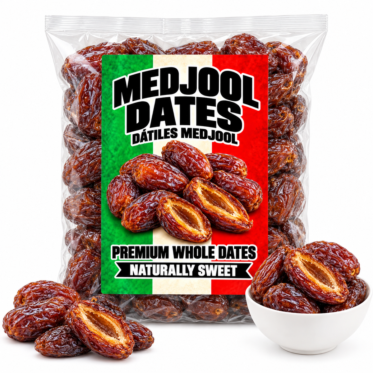 MedJool Premium Whole Dates Naturally Sweet Dátiles MedJool High-Quality Whole Dates IMPORTED & GROWN IN MEXICO NON-GMO FARM