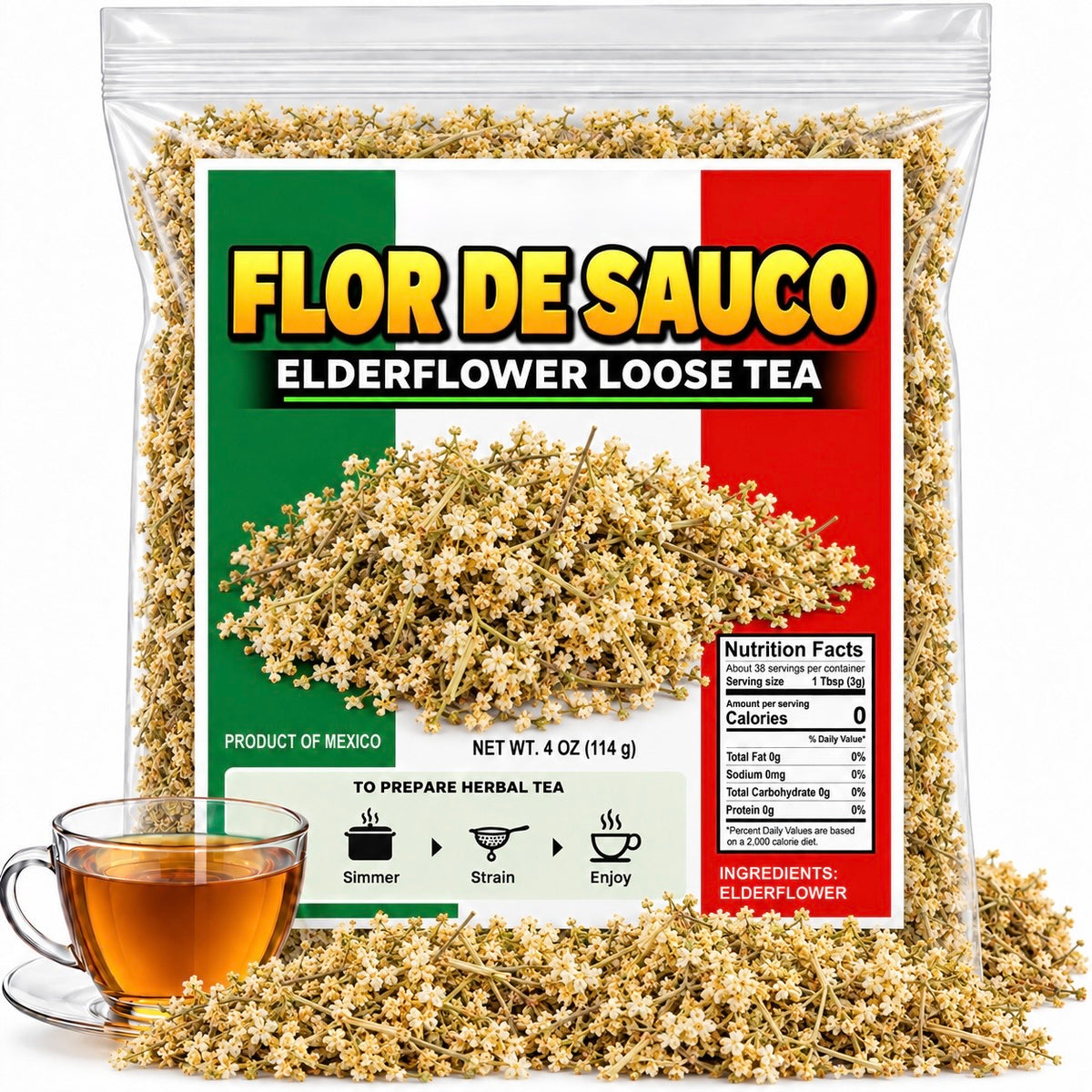 4oz Flor De Sauco Elderflower Loose Herbal Tea Sambucus Canadensis, Saúco, Common Elderberry, Elder flower IMPORTED FROM MEXICO