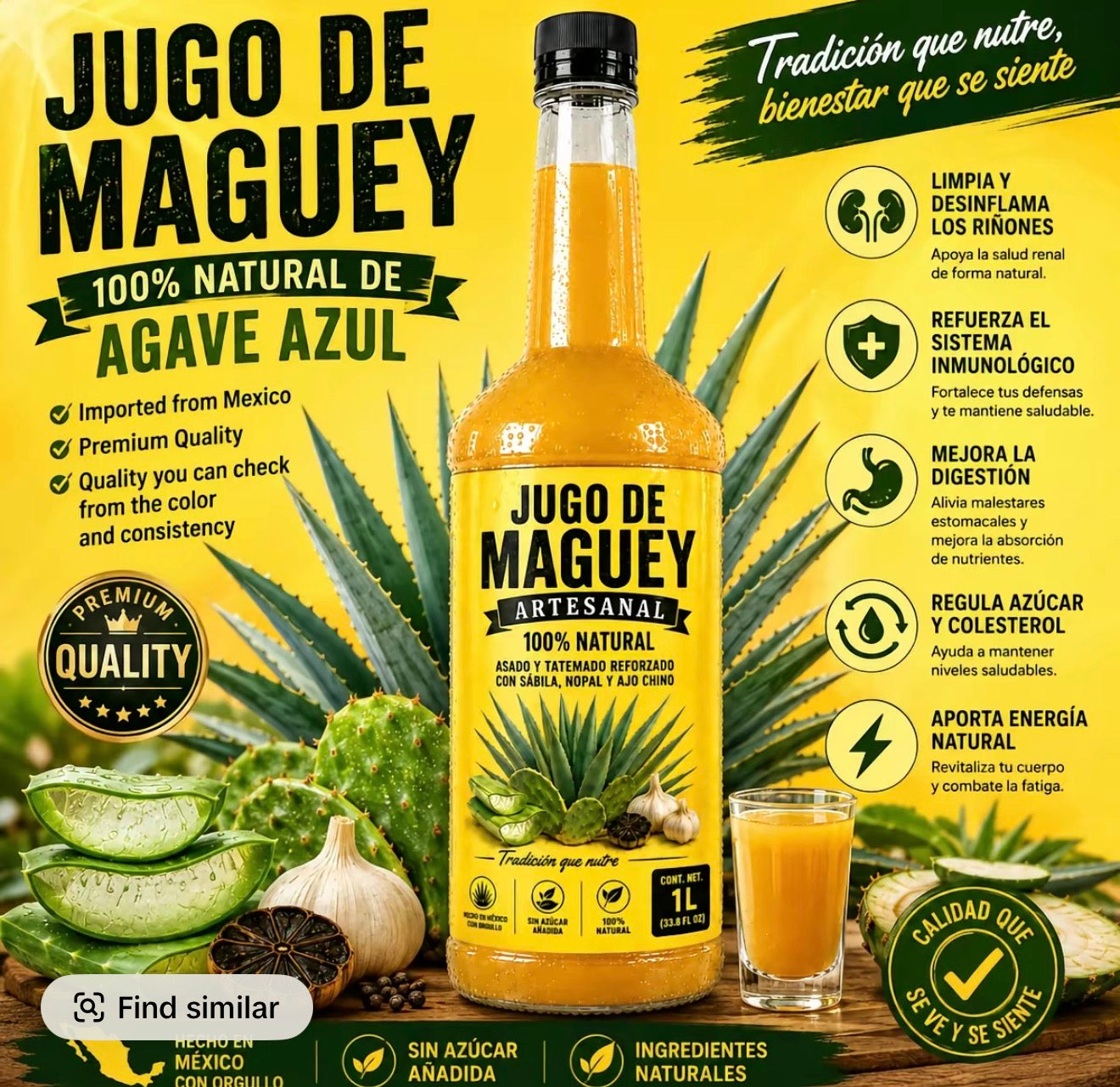 Jugó de Maguey Artesanal, Maxima Calidad de Exportacion - 100% Natural Reinforced with Sábila Nopal and Ajo Chino Strong Flavor Beverage Syrup Jugo De Maguey Y Sabilla
