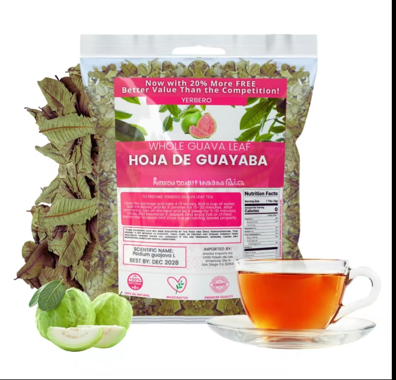 Herbal Tea Bundle - Graviola Soursop Guanabana Leaf + Guava Leaf - Premium Whole Sun Dried Leaves - Calidad Premium, 100% All Natural Delicious Fresh Tea | From Mexico | Premium Wildcrafted.