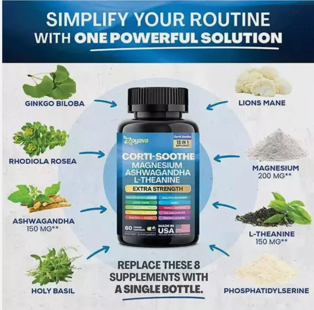 CORTI-SOOTHE Cortisol Magnesium Ashwagandha L-theanine - Relieve Stress