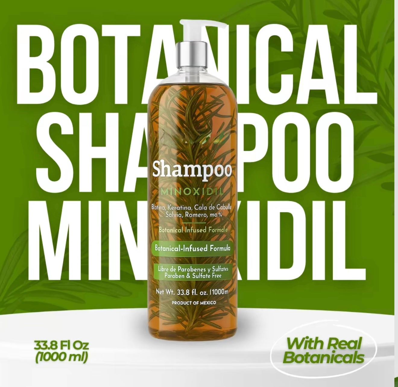 Herbalista 1,000ML Minoxidil 5% shampoo W/ Pcs of Rosemary ,Cinnamon, Aloe, Mint real Botanicals for hair growth , hair loss prevention shampoo