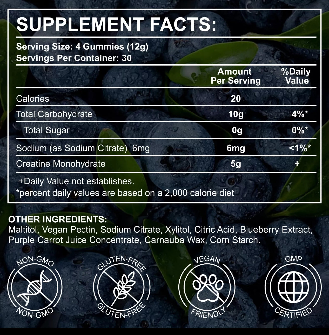 120 Capsules Creatine Monohydrate Gummies - Increase Strength and Build Muscle