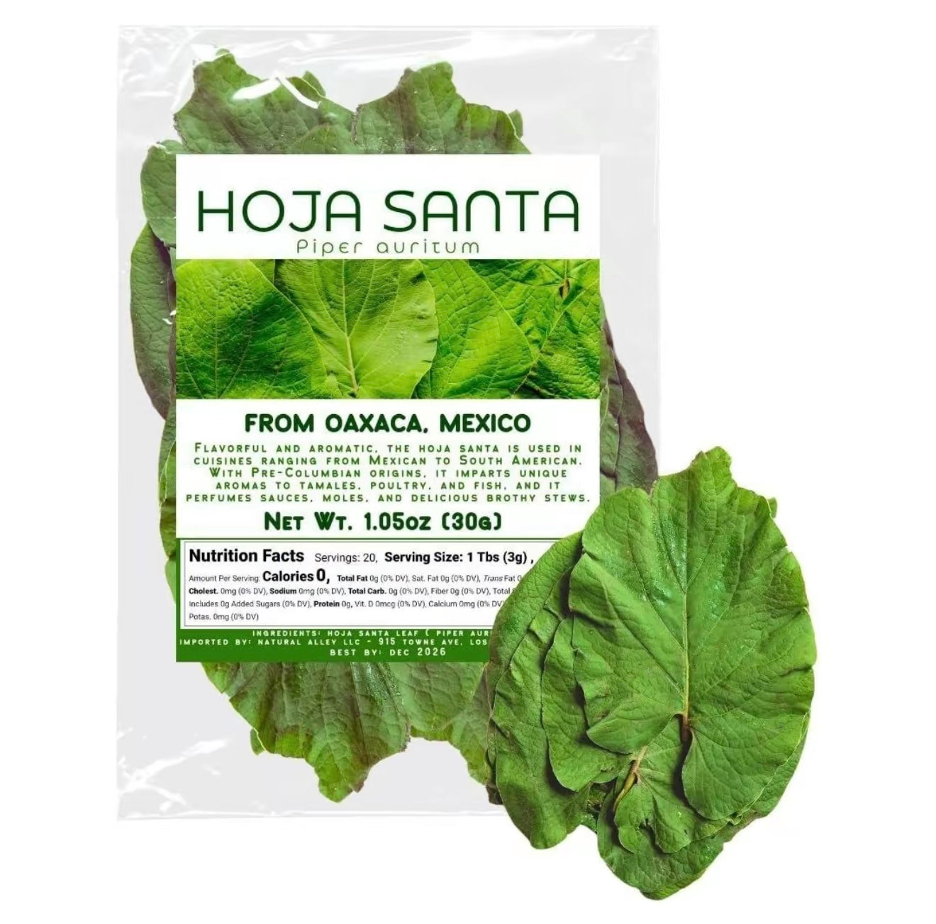 Whole Premium Dried Hierba Santa Leaves 1.05 oz (30g) (25+ Leaves Per Bag) | Hoja De Hierba Santa Entera |100% Natural | Mexican Pepper Leaf Acuyo From Mexico | For use in Mexican Dishes, Tamales, Pozole, Carne Asada, Moles.