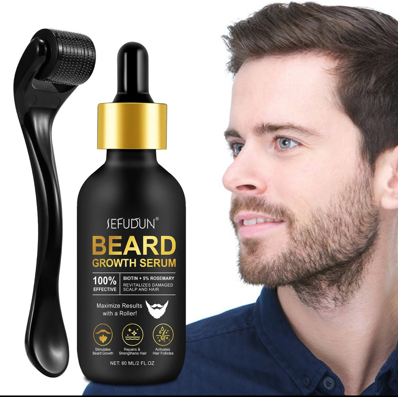 Beard Growth Oil and roller with Rosemary Oil 5% Hair growth oil and beard growth serum rapid growth , can be used for hair and beard biotin oil
