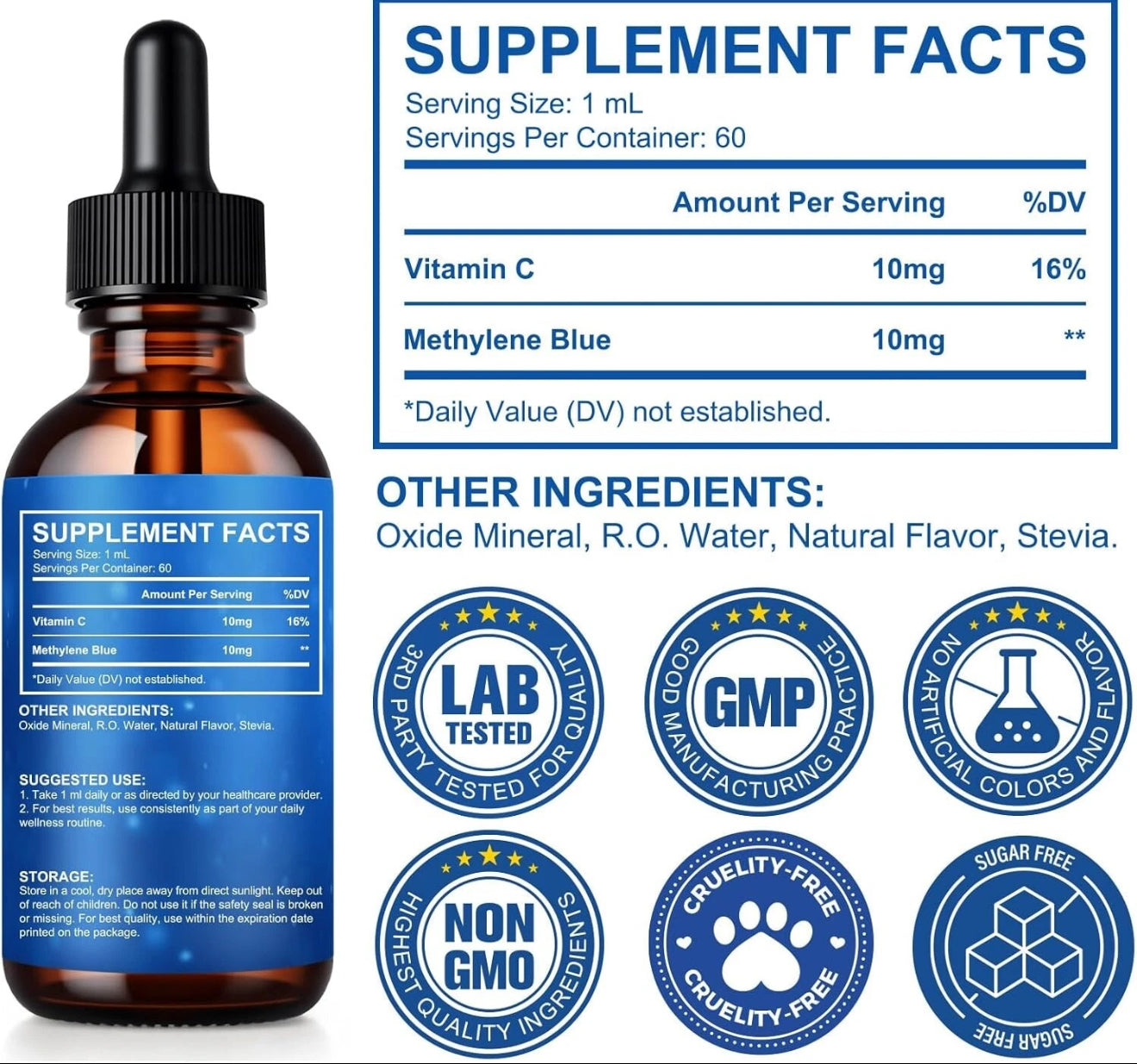 Methylene Blue Liquid Drops,Methylene Blue 1% Pharmaceutical Grade (USP). – Premium Quality