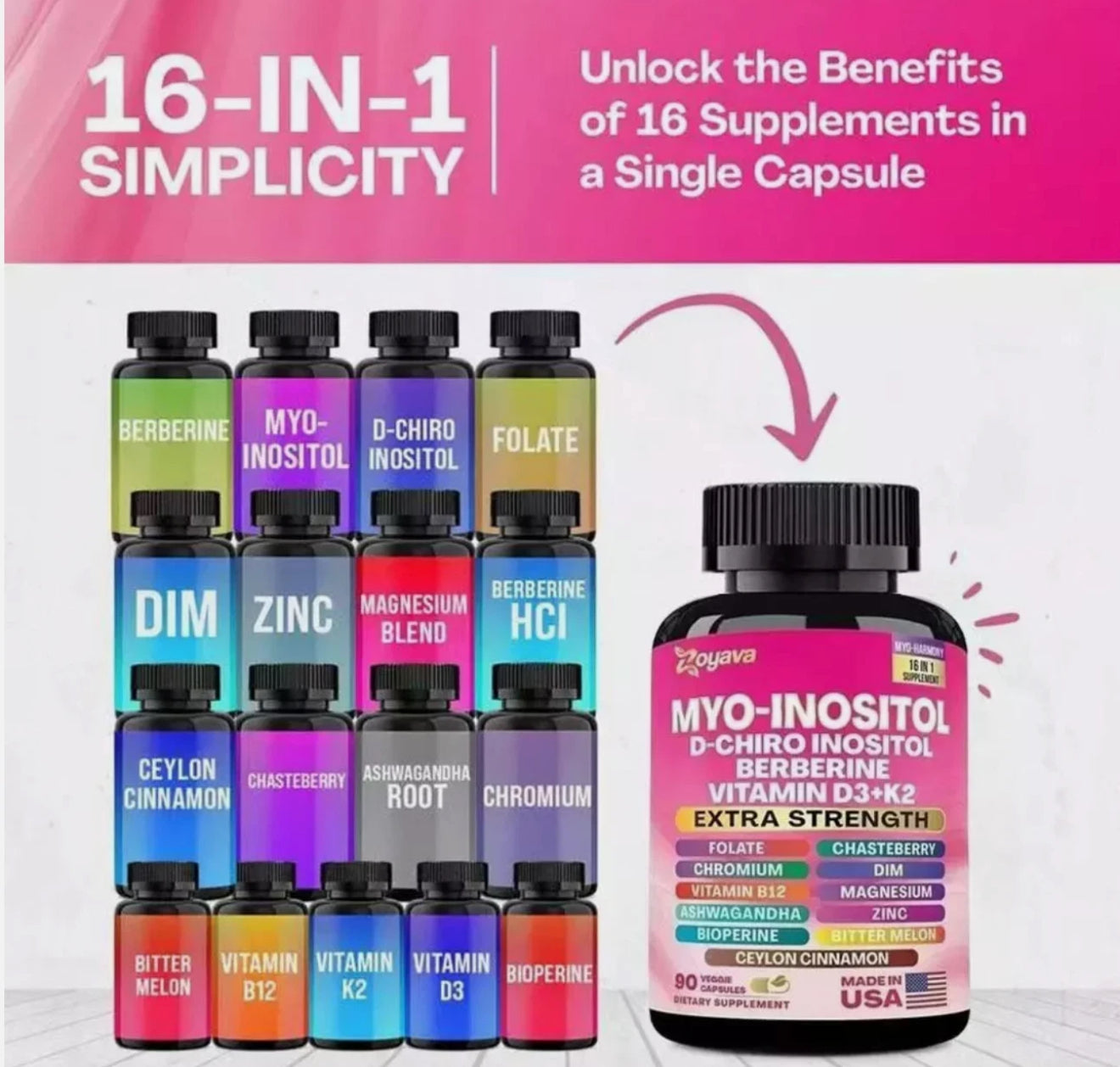 Myo Inositol & D-Chiro Inositol Supplement for Women, 90 Capsules