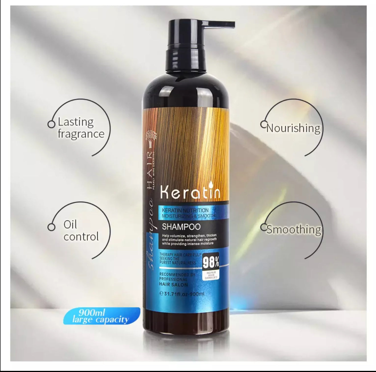 900ML Keratin Enriched Shampoo - Sulfate and Paraben Free Anti Frizz Treatment