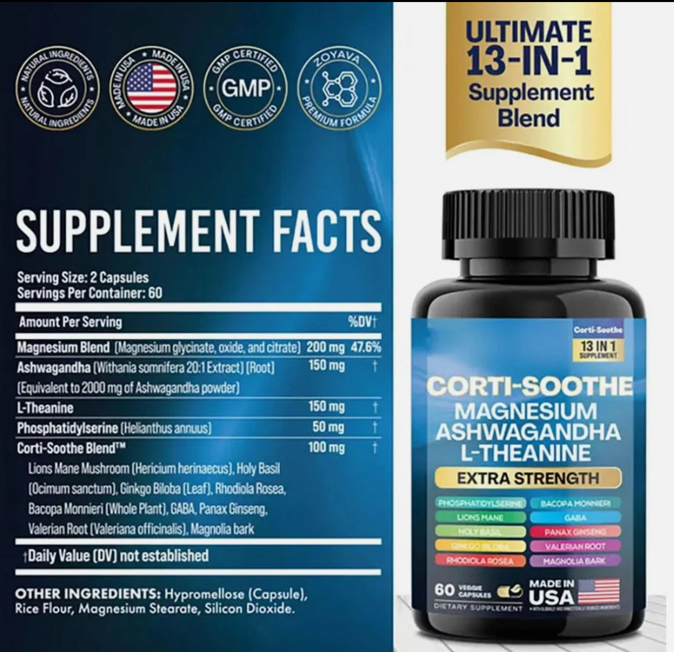 CORTI-SOOTHE Cortisol Magnesium Ashwagandha L-theanine - Relieve Stress