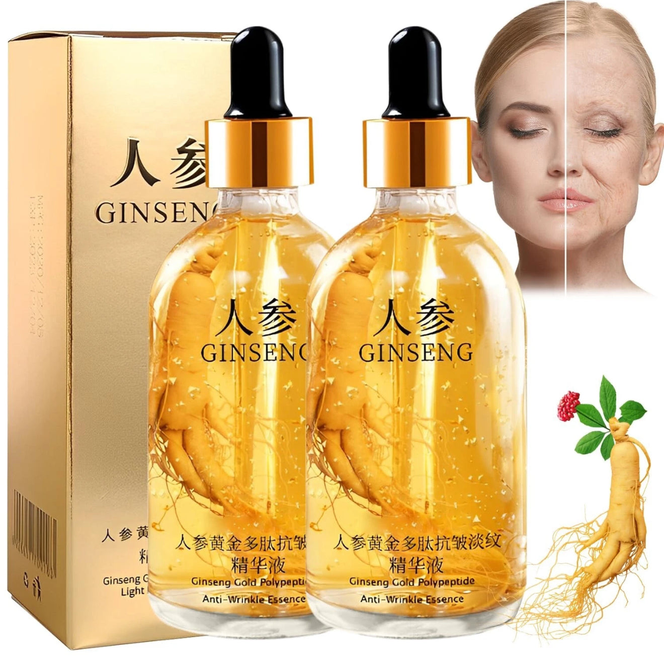 2x Ginseng Extract Liquid,Ginseng Extract Anti-Wrinkle Original Serum Oil,Korean Red Ginseng Polypeptide Anti Aging Essence,Ginseng Moisturizer.