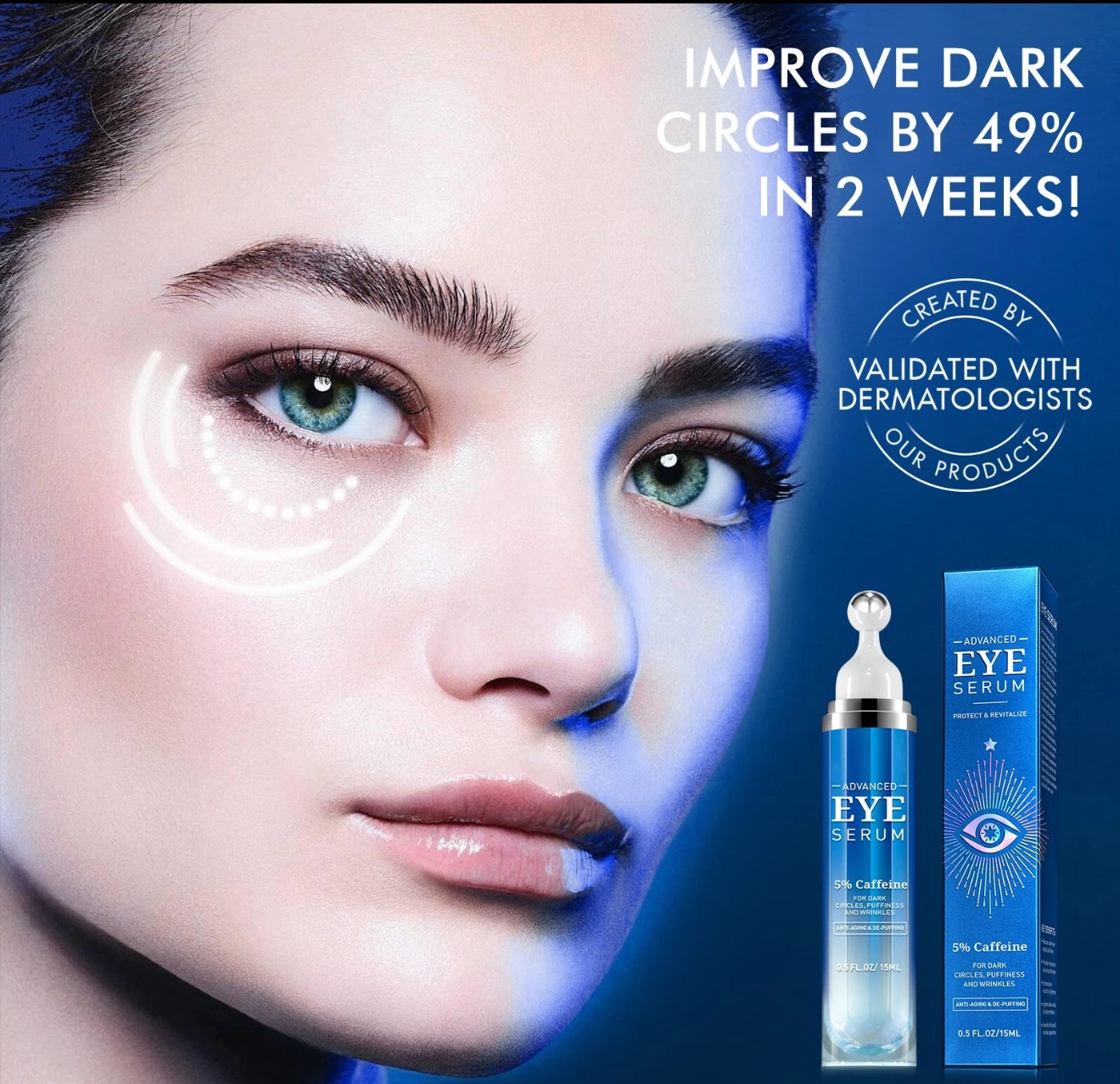 Eye Cream with 5% Caffeine Hyaluronic Acid for Puffy, Fine Lines, Dark Circles and Wrinkles, Eyelids Skin Care for Women & Men, 0.5 fl. oz