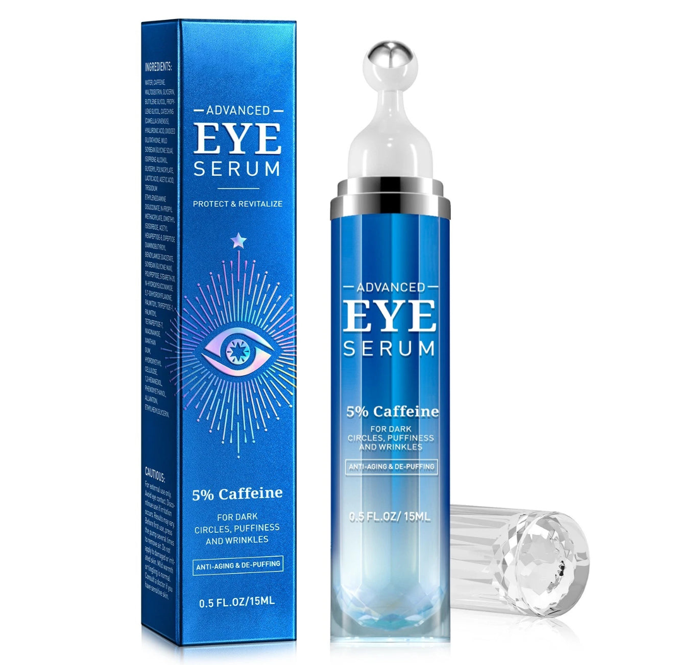 Eye Cream with 5% Caffeine Hyaluronic Acid for Puffy, Fine Lines, Dark Circles and Wrinkles, Eyelids Skin Care for Women & Men, 0.5 fl. oz