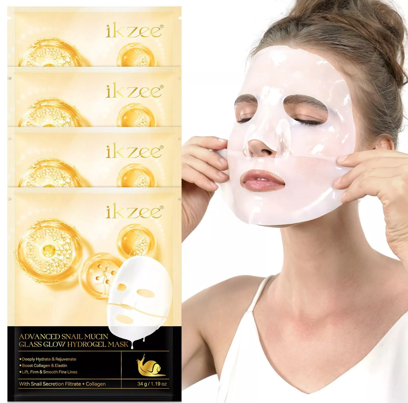 Snail Mucin Glass Glow Hydrogel Face Masks Skincare, Snail Mucin Serum Face 4 pack