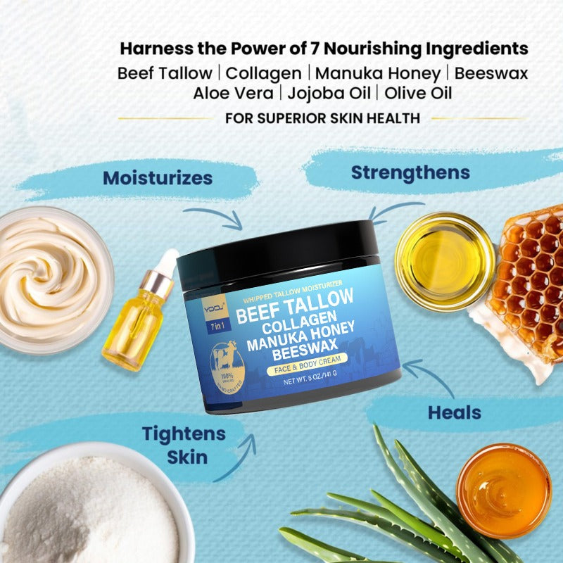 Beef Tallow Collagen Manuka Honey Beeswax, Beef Tallow For Skin, Natural Beef Tallow Moisturizer for Skin.