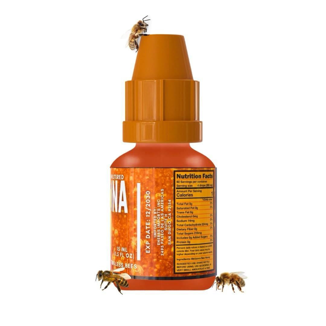 Melipona Bee Raw Honey 15ml (0.5 Fl Oz) – Jimerito Gotas De Miel -100% Natural, Authentic, Wildcrafted Nectar – Pure & Original from Yucatán – Sweet & Tangy Flavor