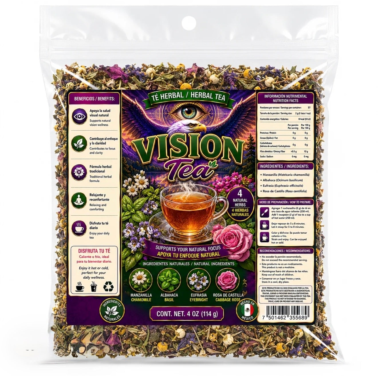 Mexican Vision Tea - 4 oz (114 g) Herbal Tea with Natural Ingredients for Eye Health and Natural Energy