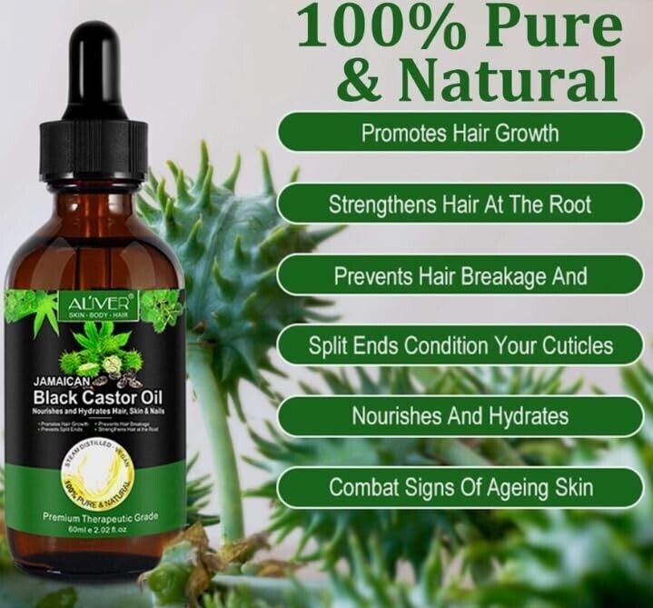 ALIVER Jamaican Black Castor Oil 100% Pure&Organic, Cold Pressed in Glass Bottle