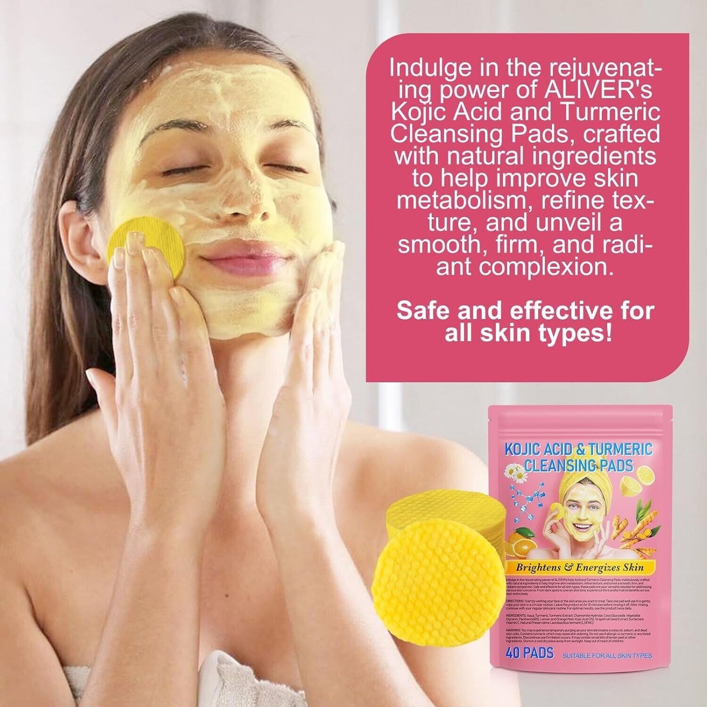 Turmeric Kojic Acid Pads Turmeric&Kojic Cleansing Pads Facial Sponges Exfoliate