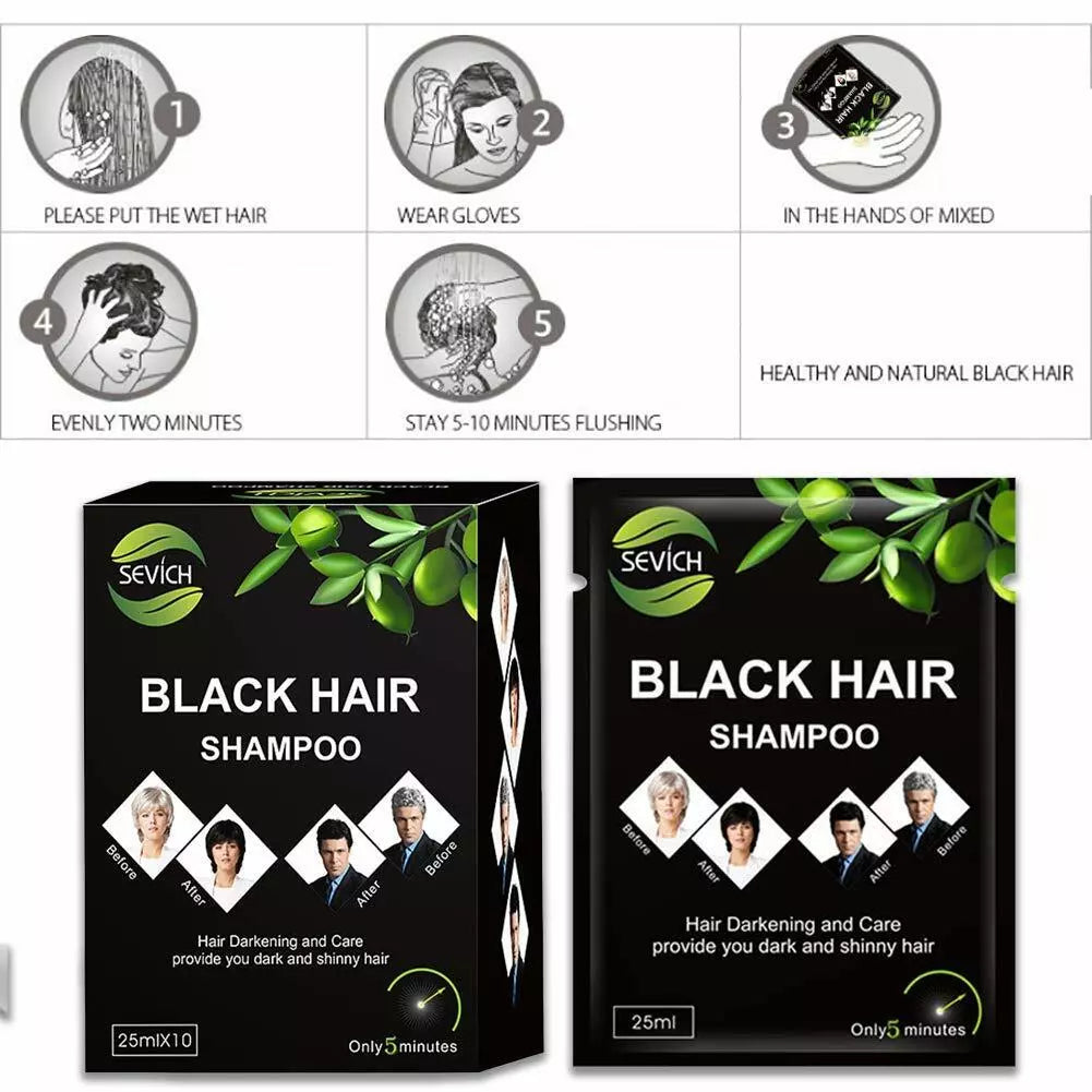 10 PCS Black Hair Shampoo Instant Hair Dye for Men Women Black Color 5 min dye
