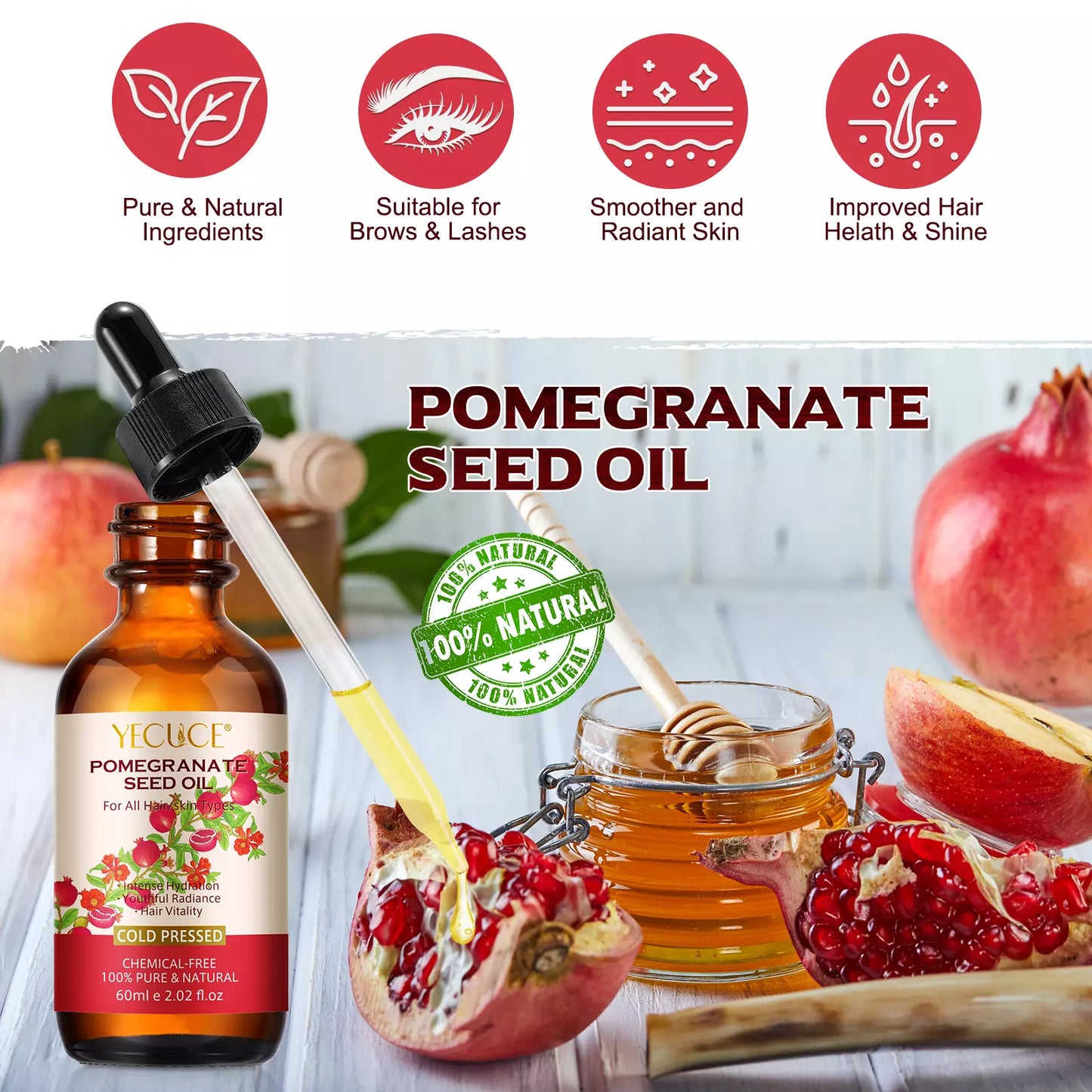 Natural Castor Oil Pomegranate Seed Oil Glass Bottles w/ Dropper