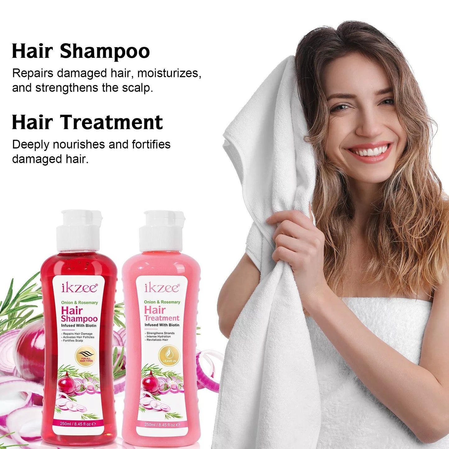 Onion Biotin and Rosemary Shampoo & Treatment Set for Stronger Thicker~