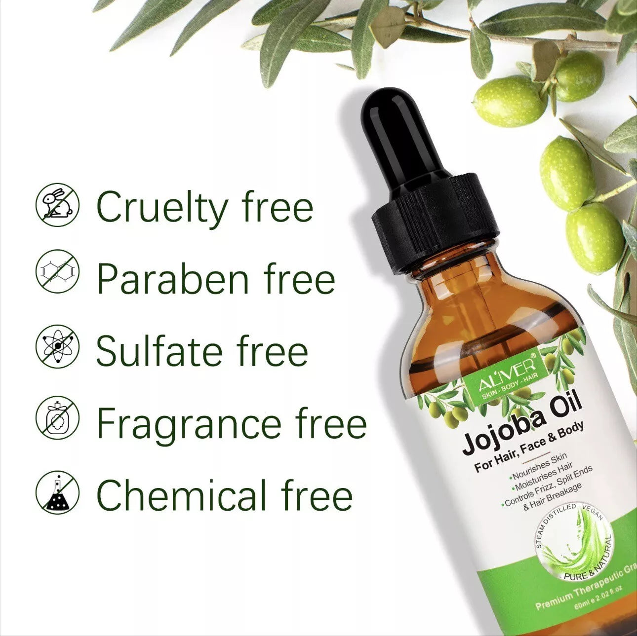 2x 60ml PURE ORGANIC JOJOBA OIL UNREFINED RAW VIRGIN COLD PRESSED