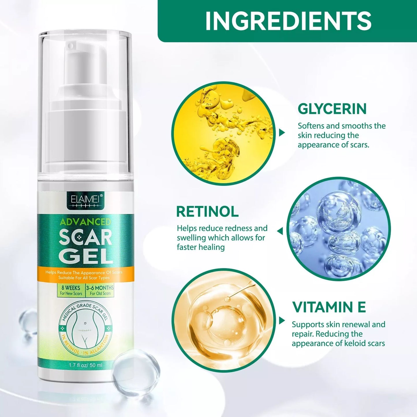 (USA SELLER) Elamei Beauty Medical Grade Silicone Scar Gel Old & New Scars