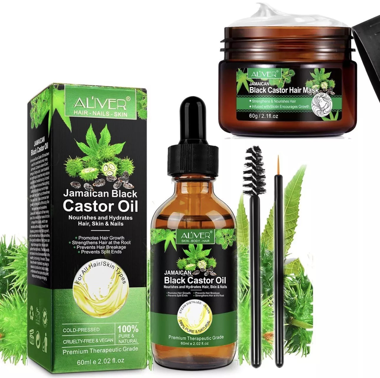 Jamaican Black Castor Oil , Organic 100% Pure Cold Pressed Hair Growth Oil+mask