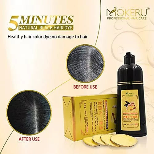 MOKERU Ginger Black Permanent Hair Dye Shampoo – Argan Oil 3‑in‑1 Instant Color – 200ml