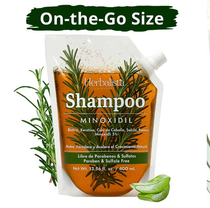 400ML Minoxidil 5% shampoo W/ Pcs of Rosemary ,Cinnamon, Aloe, Mint real Botanicals for hair growth , hair loss prevention shampoo Herbalista