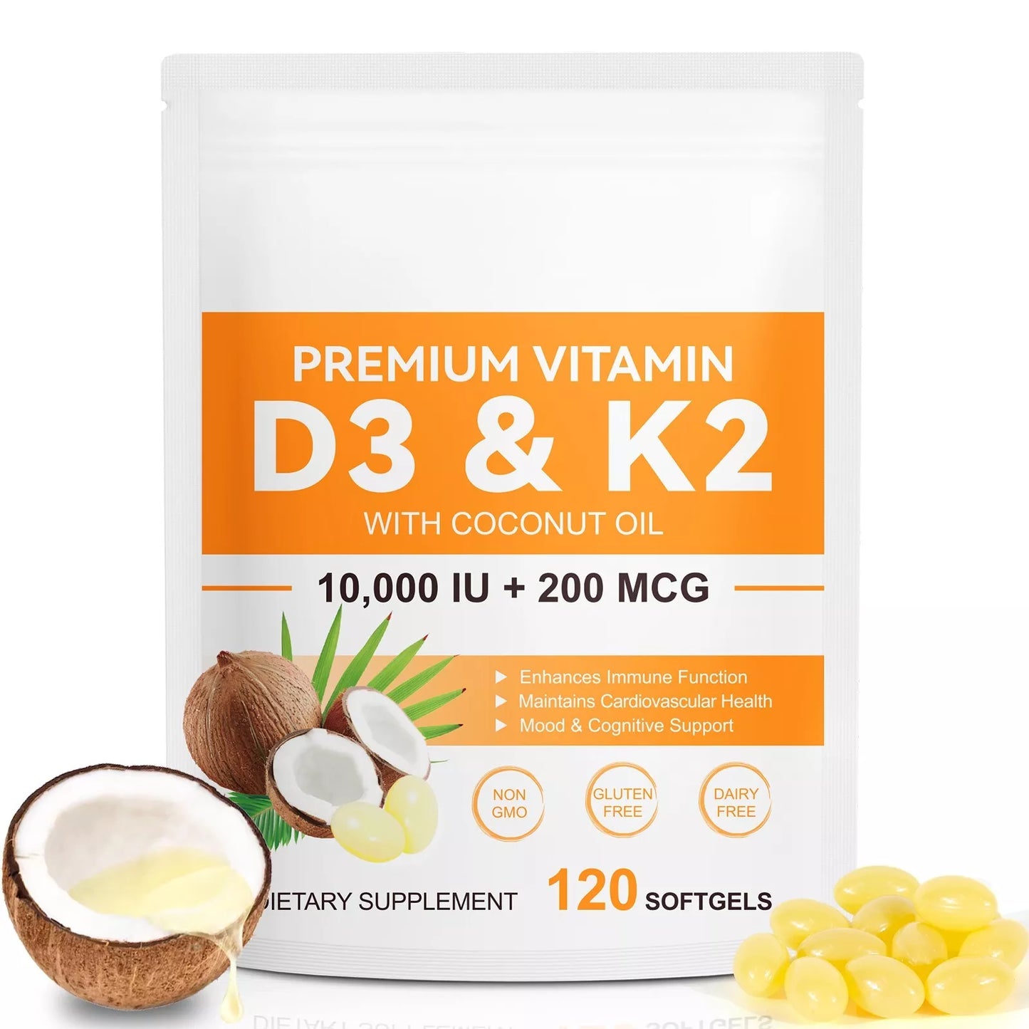 2 in 1 Vitamin D3 K2 Softgels Capsules Supplement Softgel 10000 IU VIT D3 200 K2