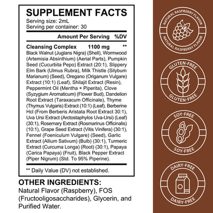Black Walnut & Wormwood Herbal Supplement Liquid - 20-in-1 Digestive Support & Wellness - 60ml - Natural Formula with Clove, Garlic, Pumpkin Seed & More - Fast Absorption, Non-GMO, Gluten-Free